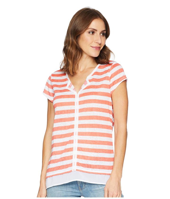 Tribal Slub Jersey Short Sleeve Top With Notch Collar (peony) Women's T Shirt