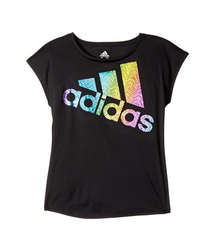 Adidas Kids Short Sleeve Just Shine Tee (big Kids) (caviar Black) Girl's T Shirt