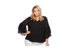 Calvin Klein Plus Plus Size V-neck Blouse With Two Tier Sleeve (black) Women's Long Sleeve Pullover