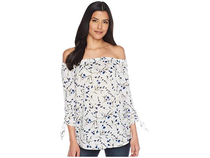 Cece Off The Shoulder Graceful Floral Blouse (ultra White) Women's Blouse