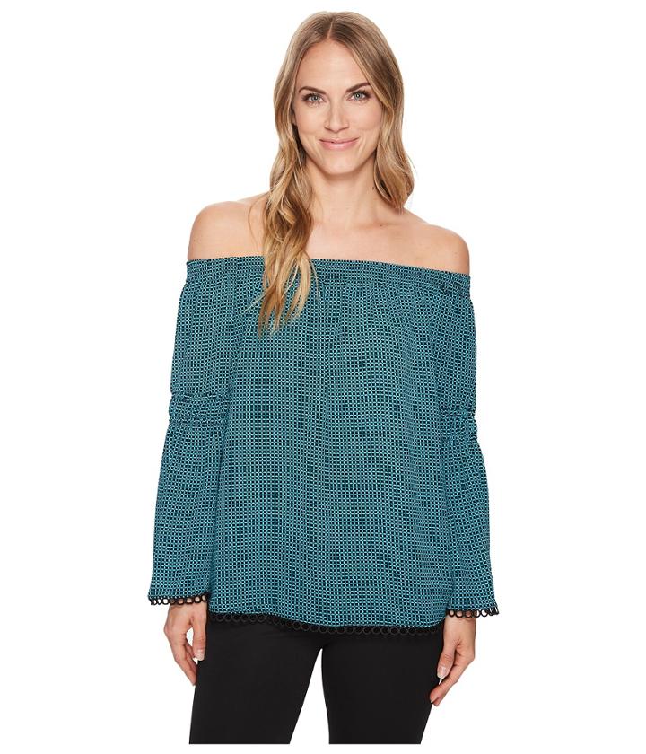 Michael Michael Kors Mini Mod Geo Off Shoulder Top (turquoise/black) Women's Clothing