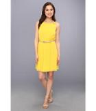 Jessica Simpson Sleeveless Pleated Dress W/ Deep V Back (yellow) Women's Dress