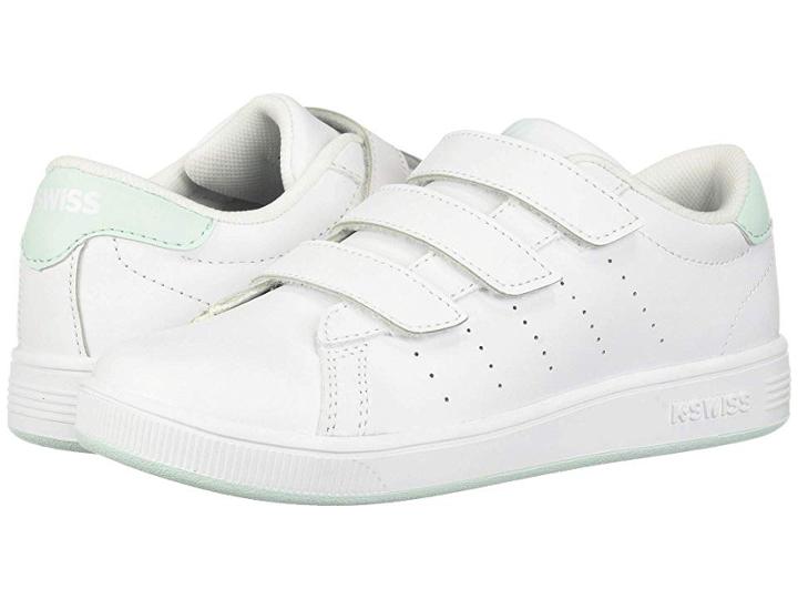 K-swiss Clean Court 3-strap (little Kid) (white/soothing Sea) Shoes