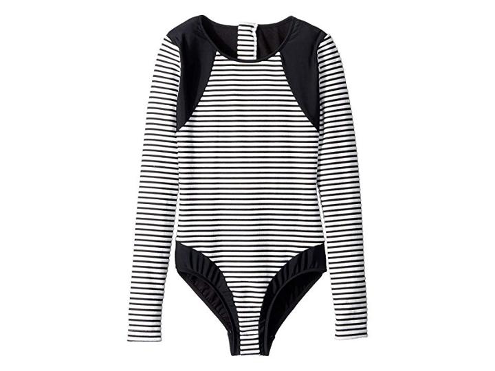 Seafolly Kids Stripe Long Sleeve Surf Tank One-piece (little Kids/big Kids) (black/white) Girl's Swimsuits One Piece