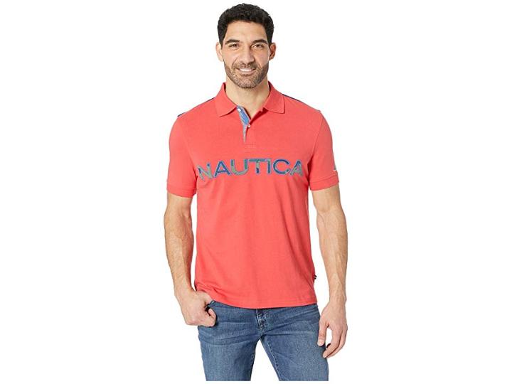 Nautica Short Sleeve Kauai Logo Polo (rose Coral) Men's Clothing