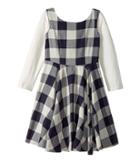 Fiveloaves Twofish Flannel Fit N Flare Dress (big Kids) (navy Buffalo Check) Girl's Dress