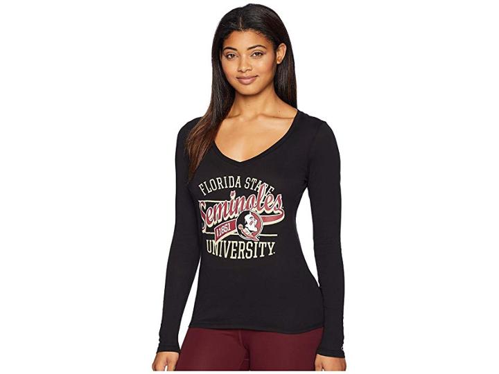Champion College Florida State Seminoles Long Sleeve V-neck Tee (black) Women's T Shirt