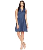 London Times Textured Denim Fit Flare (denim) Women's Dress