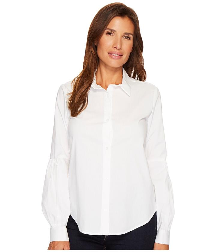 Calvin Klein Half Pleat Button Front Blouse (soft White) Women's Blouse