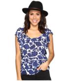 Lucky Brand Floral Flutter Top (blue Multi) Women's Clothing