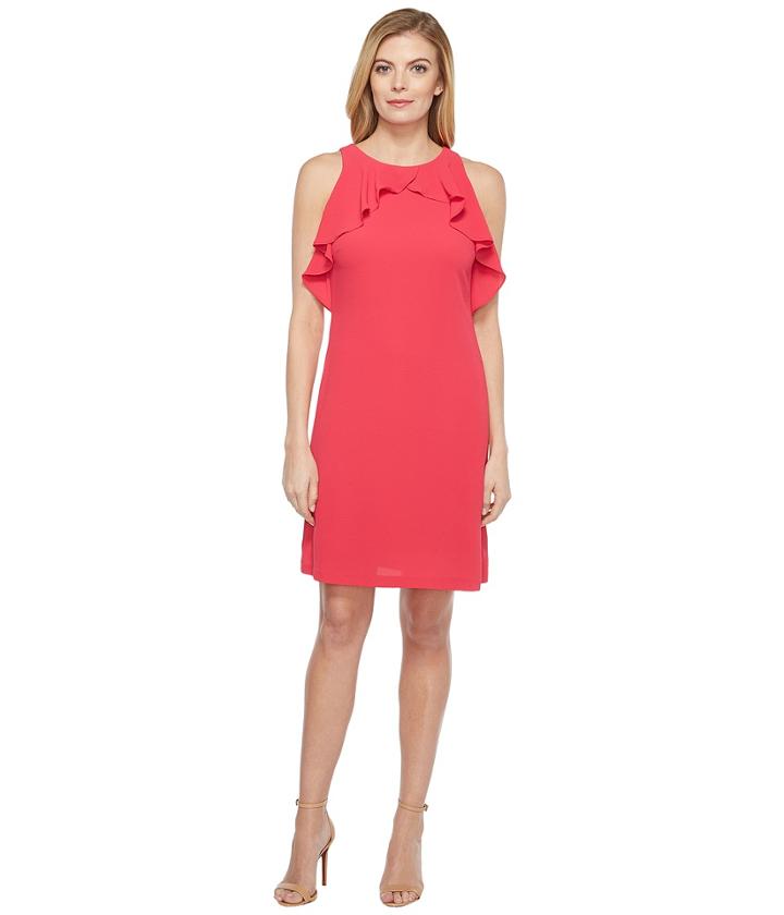 Jessica Simpson Solid Dress With Ruffle Neck (rose) Women's Dress