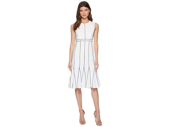 Calvin Klein Piping Fit Flare Dress Cd8c16hp (white/black) Women's Dress