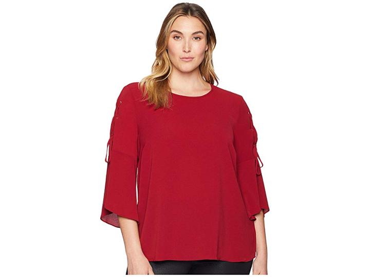 Michael Michael Kors Plus Size Grommet Lace Short Sleeve Top (maroon) Women's Clothing