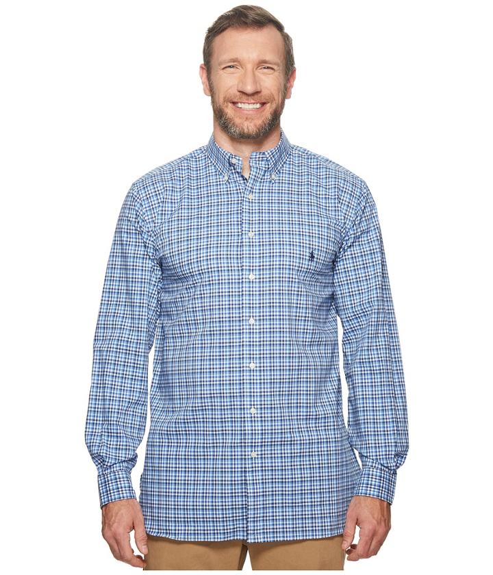 Polo Ralph Lauren Big Tall Poplin Long Sleeve Sport Shirt (multi Blue/white) Men's Clothing