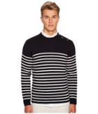 Eleventy Shoulder Button Stripe Crew Neck Sweater (navy/white) Men's Sweater