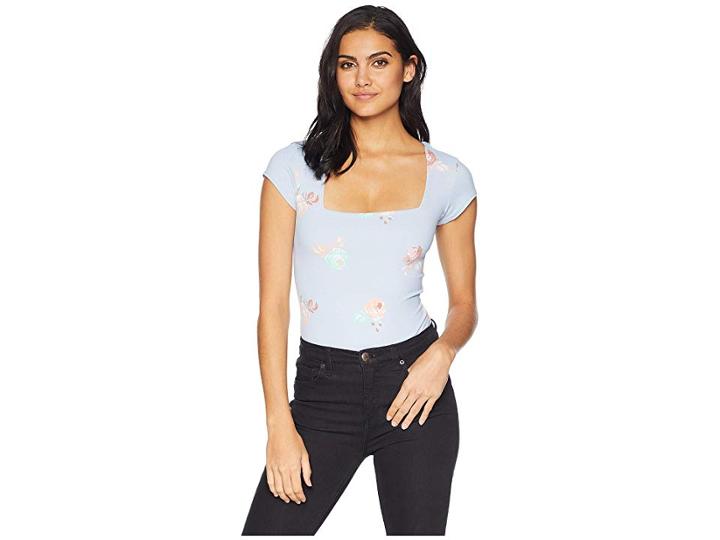 Free People Square Eyes Printed Bodysuit (blue Combo) Women's Jumpsuit & Rompers One Piece