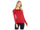 Bebe Long Sleeve One Shoulder Strappy Top (chili Pepper) Women's Long Sleeve Pullover