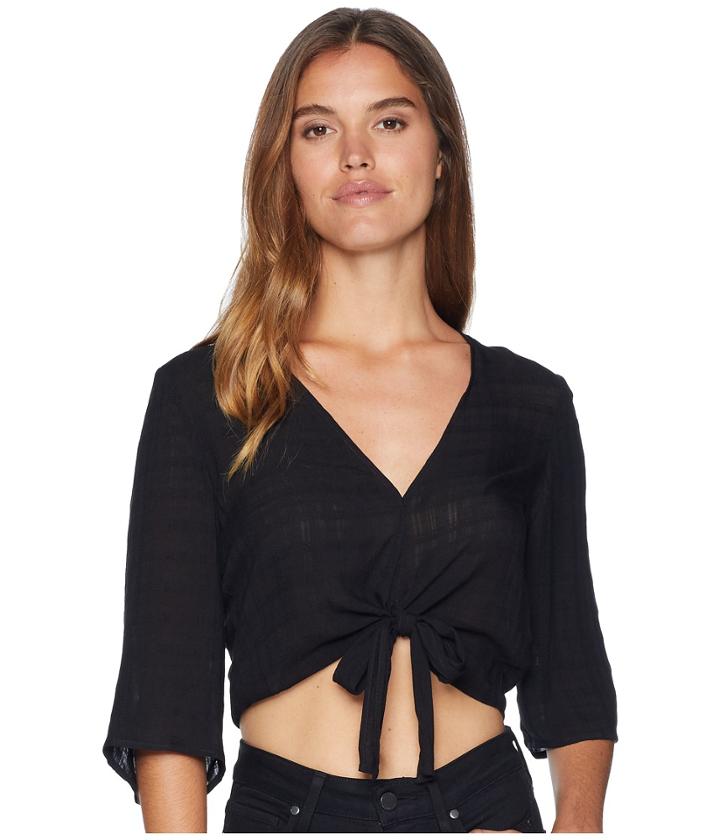 Bcbgeneration Front Knot Flowy Top (black) Women's Short Sleeve Pullover