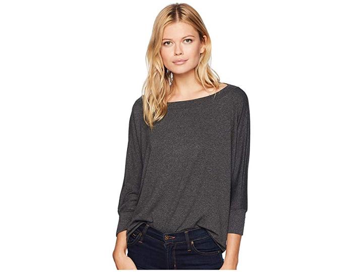 Michael Stars Elevated French Terry Wide Neck Pullover (charcoal) Women's Clothing