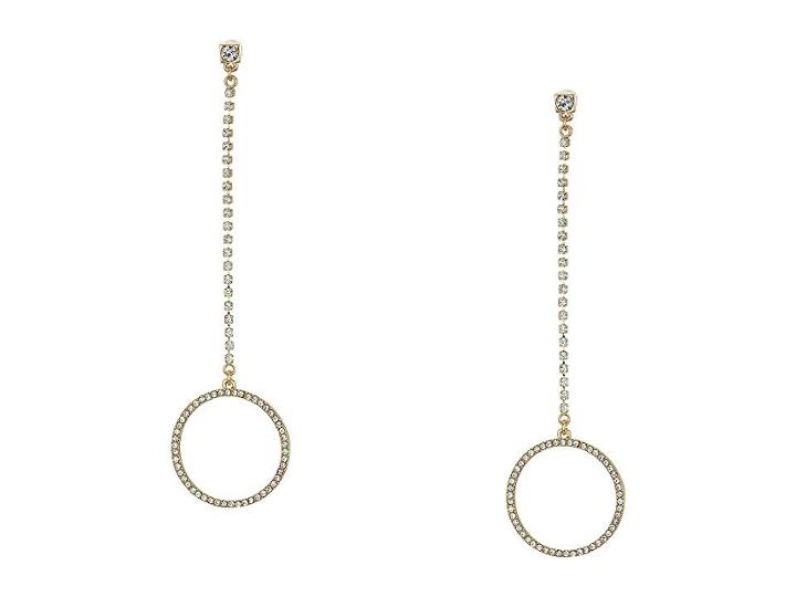Guess Rhinestone Linear Drop With Ring Bottom Earrings (gold) Earring