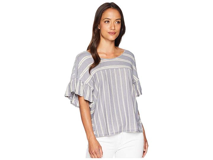 Lucky Brand Mix Stripe Ruffle Tee (grey) Women's Clothing