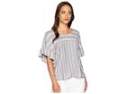 Lucky Brand Mix Stripe Ruffle Tee (grey) Women's Clothing