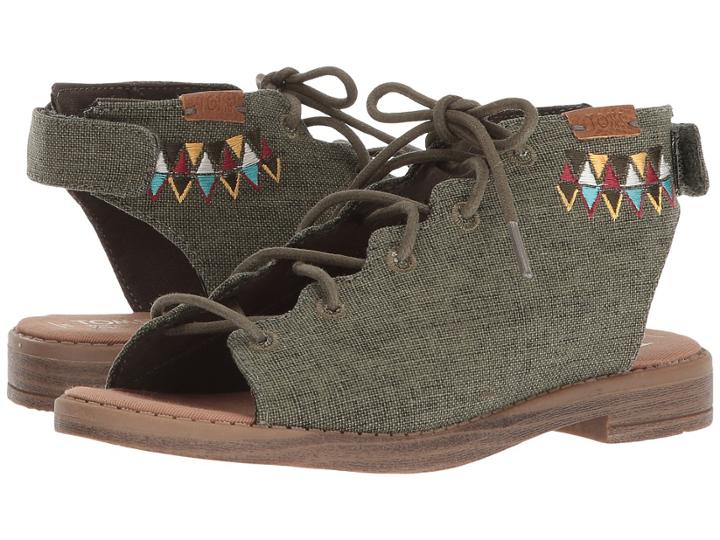 Toms Kids Uma (little Kid/big Kid) (cypress Coated Linen) Girl's Shoes
