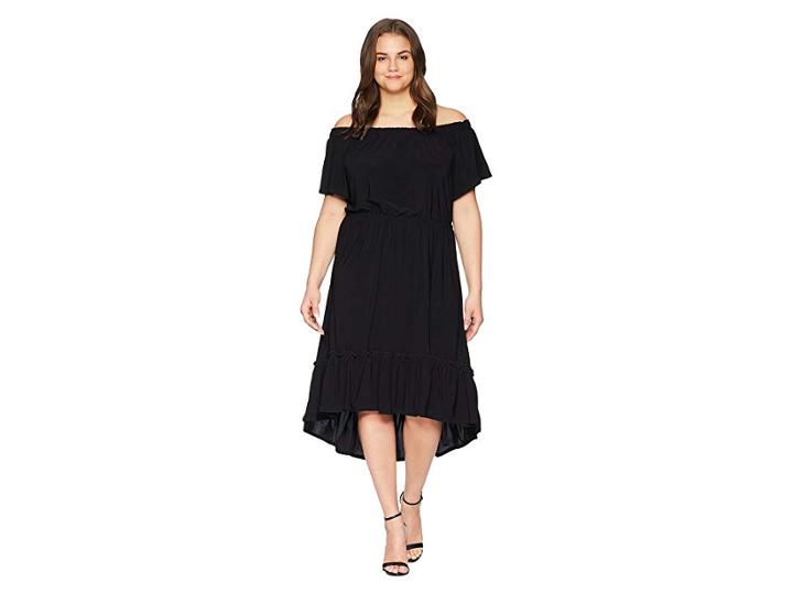 Karen Kane Plus Plus Size Off The Shoulder Ruffle Hem Dress (black) Women's Dress
