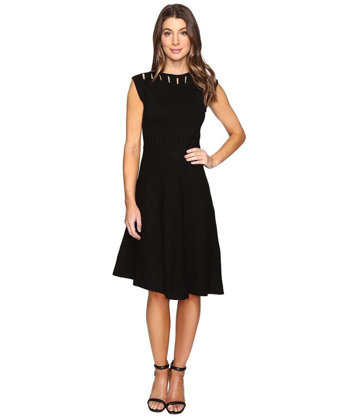 Catherine Catherine Malandrino Sleeveless Cut Out Yoke Fit Flare (black) Women's Dress
