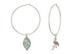 Betsey Johnson Gold Tone Hoop Earrings With Flamingo And Leaf Charm (multi) Earring