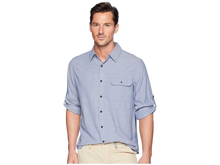 Woolrich Modern Fit Eco Rich Midway Convertible Sleeve Shirt (alpine Blue) Men's Long Sleeve Button Up