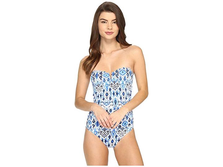 Tommy Bahama Ikat V-front Bandeau One-piece (vivid Blue) Women's Swimsuits One Piece