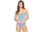 Tommy Bahama Ikat V-front Bandeau One-piece (vivid Blue) Women's Swimsuits One Piece