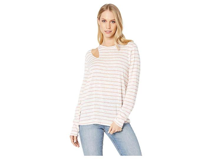 Lna Heron Long Sleeve Top (pink Stripe) Women's Long Sleeve Pullover