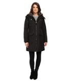 Jessica Simpson Quilted Fill Puffer With Hood And Fleece Bib (black) Women's Coat
