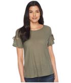 Cece Short Sleeve Knit Top W/ Bows (dusty Olive) Women's Clothing
