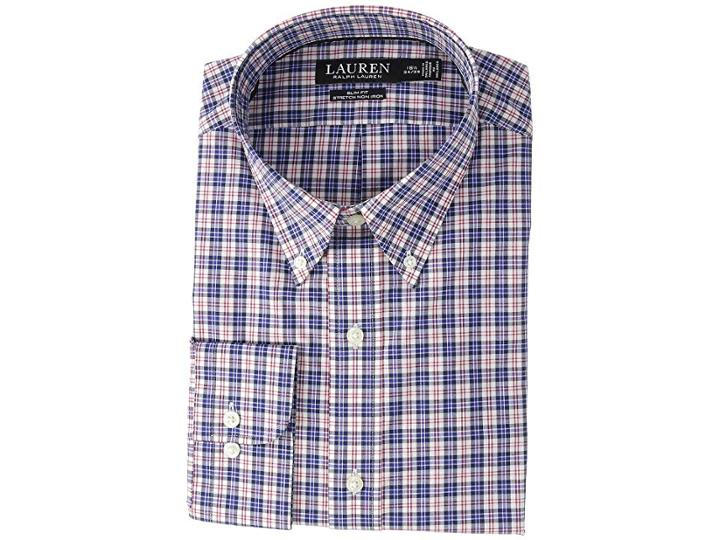 Lauren Ralph Lauren Slim Fit No-iron Plaid Cotton Dress Shirt (white/royal Blue Multi) Men's Long Sleeve Button Up