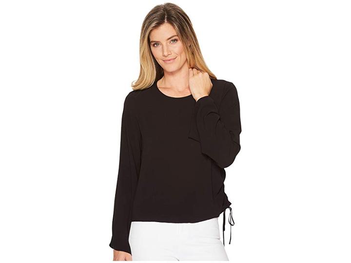 Vince Camuto Bell Sleeve Side Drawstring Soft Texture Blouse (rich Black) Women's Blouse