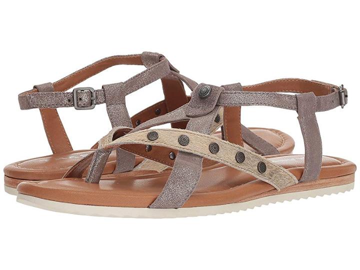 Trask Shayla (pewter Metallic Suede/bone Acid Wash Metallic Haircalf) Women's Sandals