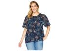 Vince Camuto Specialty Size Plus Size Ruffled Short Sleeve Garden Heirloom Floral Blouse (classic Navy) Women's Blouse