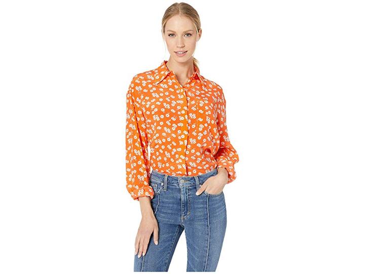 Juicy Couture Ditsy Daisy Silk Button Down Blouse (tigerlily/angell/ditsy) Women's Clothing