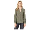 Lucky Brand Button Front Puff Sleeve Top (olive Multi) Women's Long Sleeve Button Up