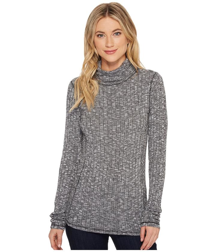 Michael Stars Jasper Poor Boy Rib Long Sleeve Turtleneck W/ Sleeve Shirring (heather Grey) Women's Clothing