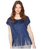 Romeo & Juliet Couture Suede Fringe Top (navy) Women's Clothing