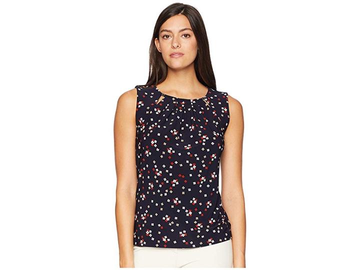 Tommy Hilfiger Ditsy Floral Bead Neck Knit (midnight/multi) Women's Clothing