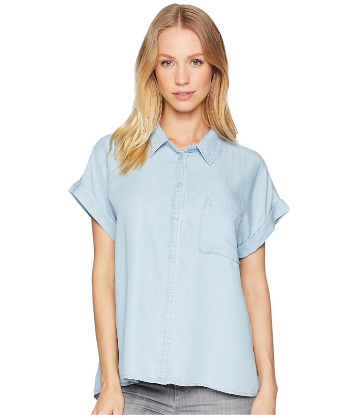 Sanctuary Mod Short Sleeve Boyfriend Shirt (kaskade Wash) Women's Clothing