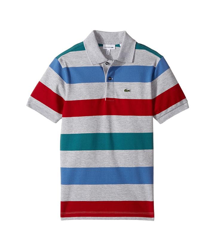 Lacoste Kids Short Sleeve Small Multi Stripe (little Kids/big Kids) (new Forest/silver Chine/ladybird/wave Blue) Boy's Clothing