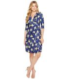 Christin Michaels Khana 3/4 Sleeve Wrap Dress (navy/yellow) Women's Dress