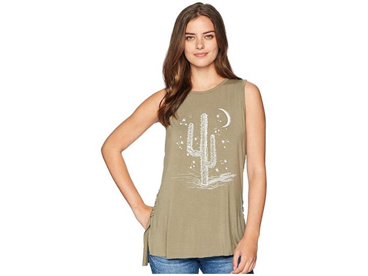 Miss Me Cactus Graphic Tank Top (sage Green) Women's Sleeveless