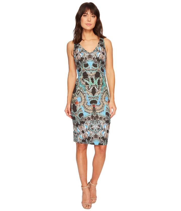 Nicole Miller Double V-neck Dress (blue/multi) Women's Dress